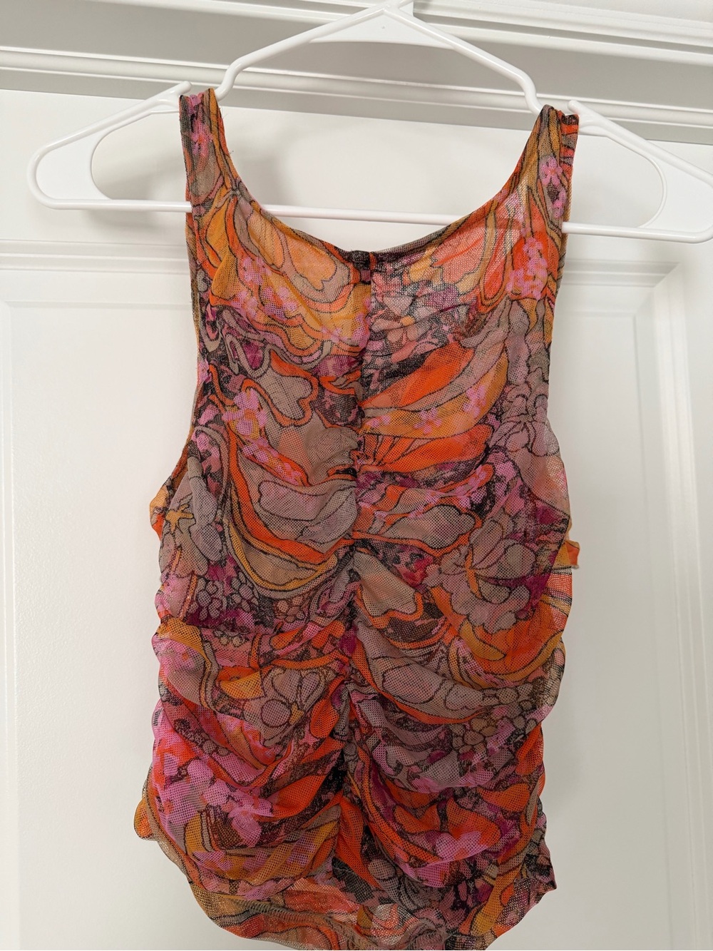 Free People Pink Orange Floral Ruched Tank Top